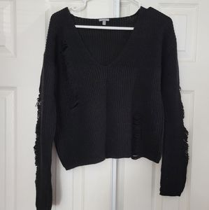 Charlotte Russe Distressed V-neck Sweater
